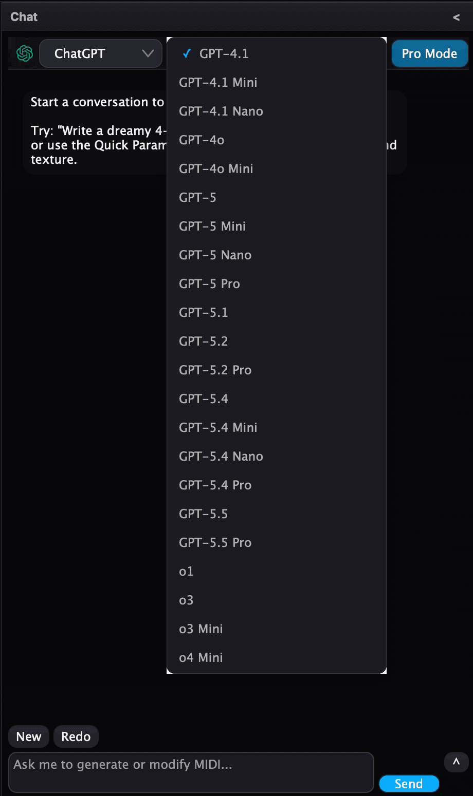 AI model selector: choose provider and model